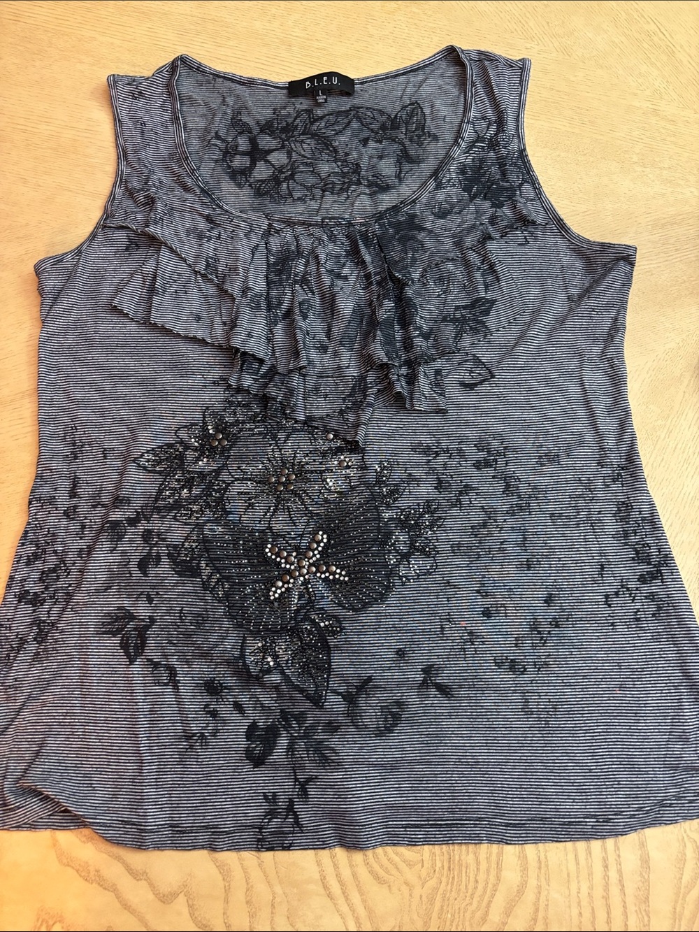 B.L.E.U. Navy and Black Floral Ruffle Tank